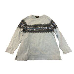Eddie Bauer Large Sweater Nordic Fair Isle Knit Soft Blue Cotton Angora Blend